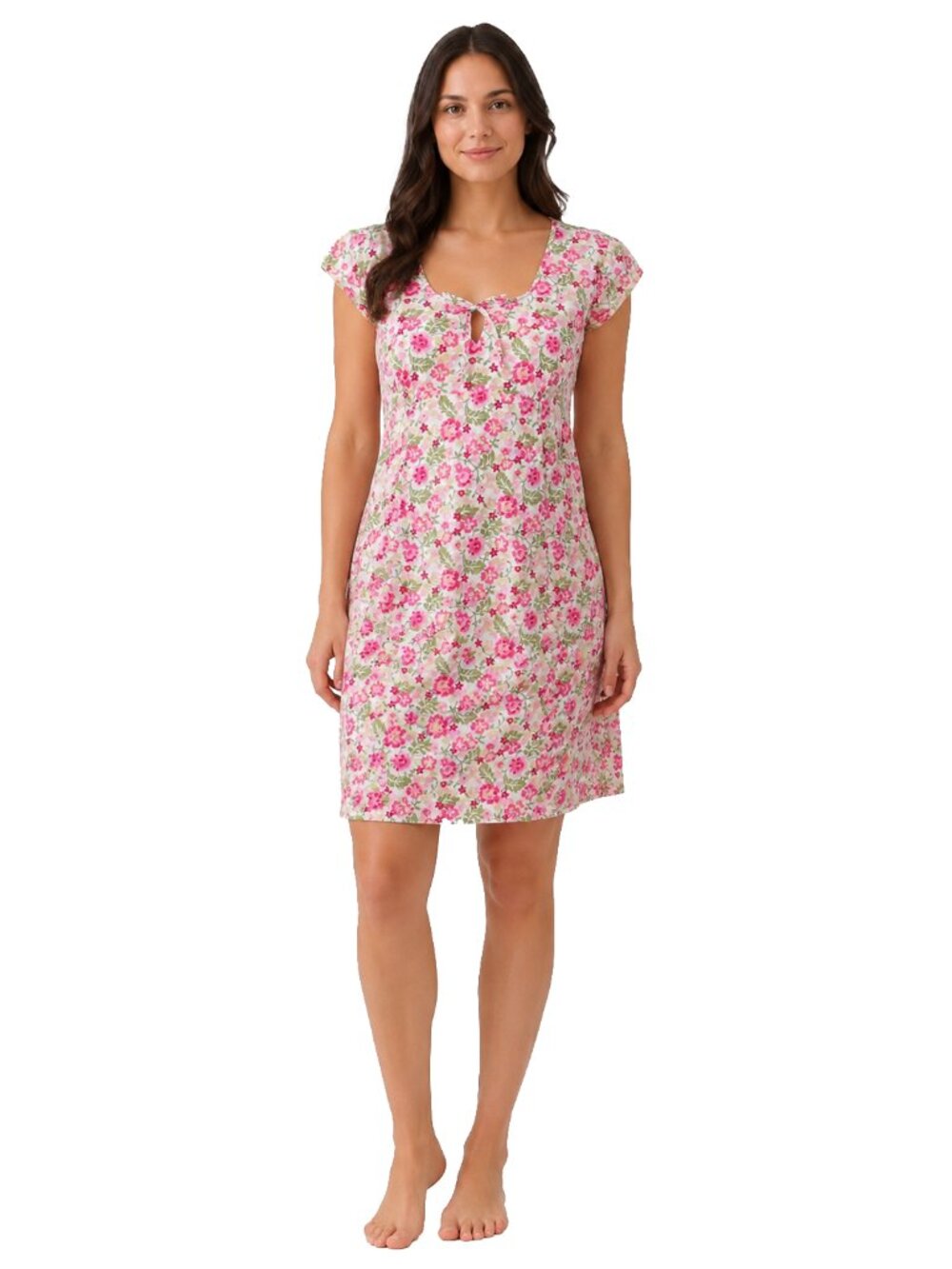 Gap Maternity Floral Keyhole Dress XS – Pink & Green Summer Baby‑Bump Style